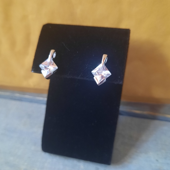 Cubic Zirconia Sterling Silver Solitaire Stud Earrings - Picture 4 of 12